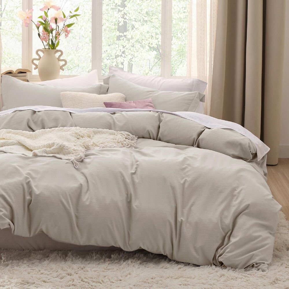 Bedsure Queen Duvet Cover Set, 90" x 90", Linen